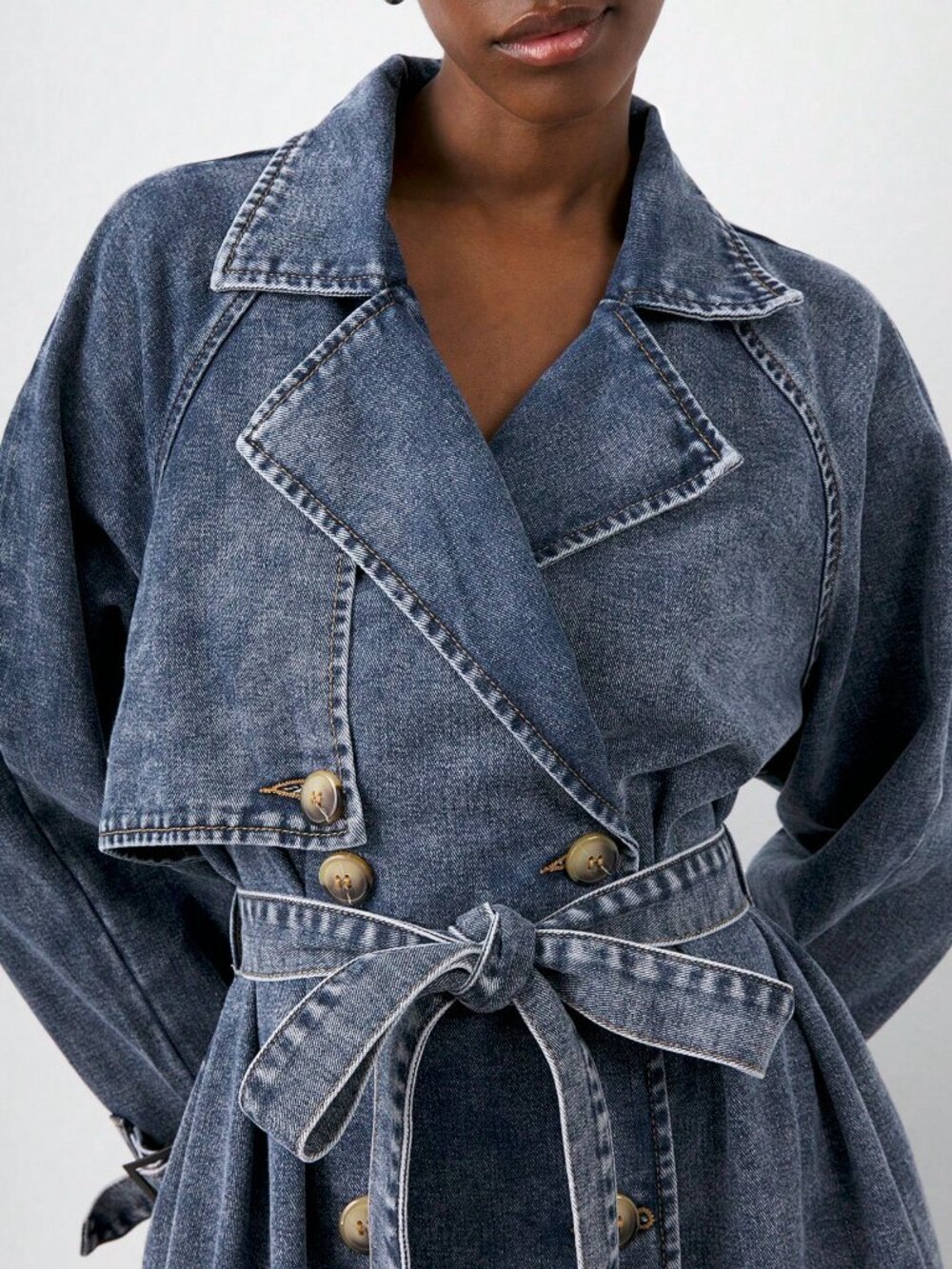Medium Wash Casual Women's Denim Trench Coat - Picture 5 of 7